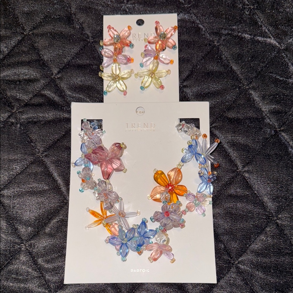 Pink and Orange Floral Necklace with Cascading Design